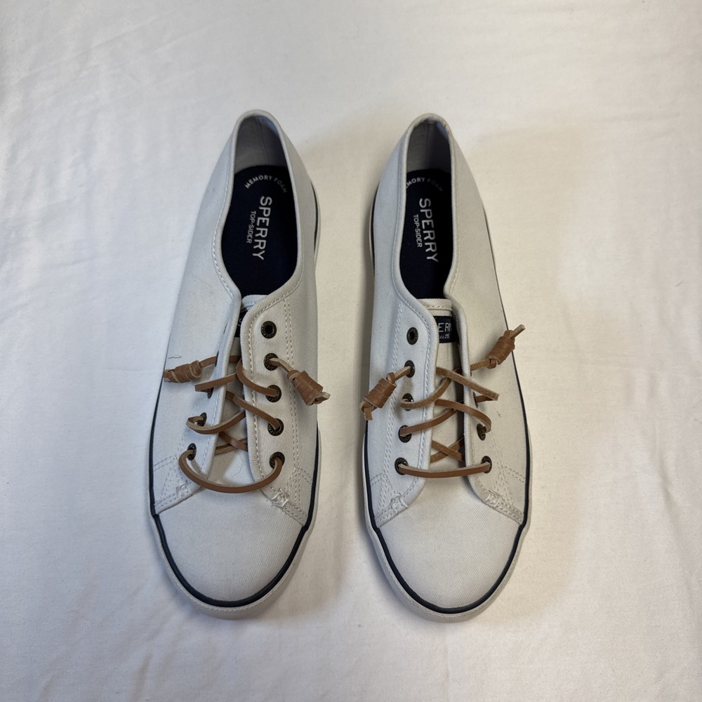 Sperry Pier View White Canvas Womens Shoes Size 9.5M Slip On Sneakers